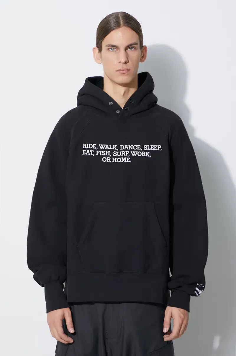 felpa in cotone Raglan Hoodie uomo colore nero con cappuccio 23F1B021.NP098