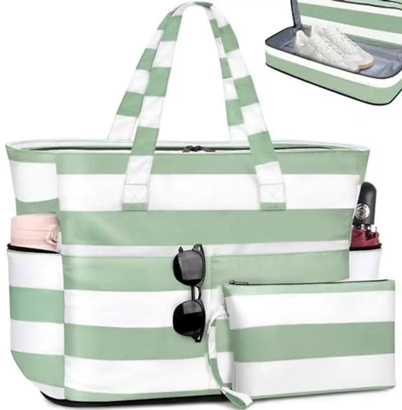 ENONEO Borsa Spiaggia Donna Grande XXL Famiglia Borsa Mare Impermeabile Borsa Piscina Beach Tote Bag Pieghevole Borsa da Viaggio Tracolla Borsa da Spiaggia con Cerniera & Multicomparto