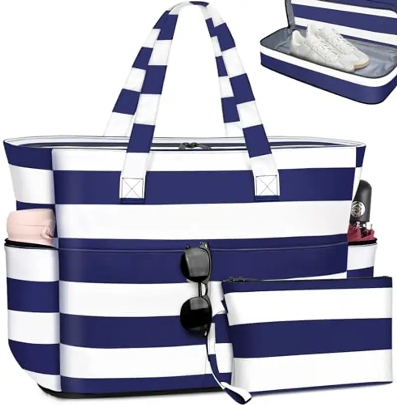 ENONEO Borsa Spiaggia Donna Grande XXL Famiglia Borsa Mare Impermeabile Borsa Piscina Beach Tote Bag Pieghevole Borsa da Viaggio Tracolla Borsa da Spiaggia con Cerniera & Multicomparto