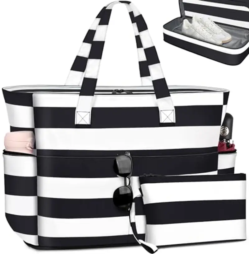 ENONEO Borsa Spiaggia Donna Grande XXL Famiglia Borsa Mare Impermeabile Borsa Piscina Beach Tote Bag Pieghevole Borsa da Viaggio Tracolla Borsa da Spiaggia con Cerniera & Multicomparto