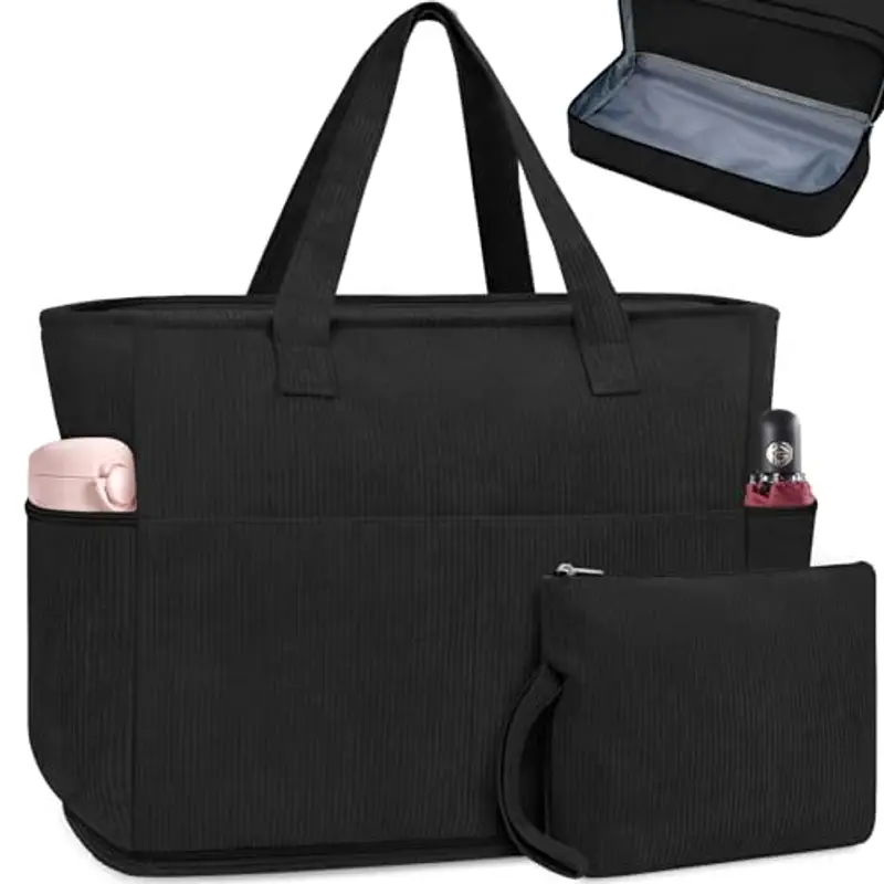 ENONEO Borsa Spiaggia Donna Grande XXL Famiglia Borsa Mare Impermeabile Borsa Piscina Beach Tote Bag Pieghevole Borsa da Viaggio Tracolla Borsa da Spiaggia con Cerniera & Multicomparto (Velluto-Nero)