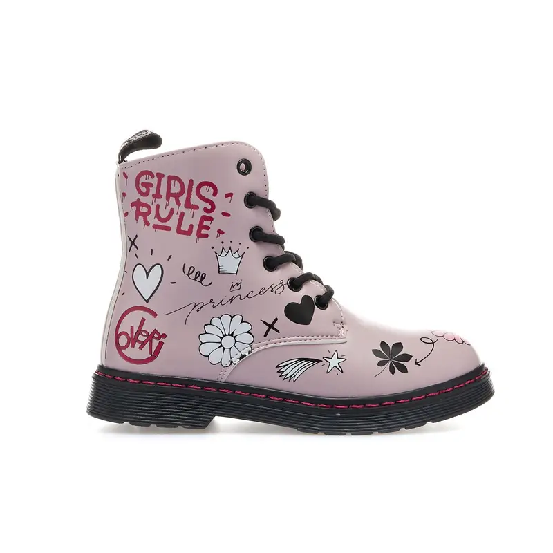 Anfibi rosa da ragazza con scritte e zip interna