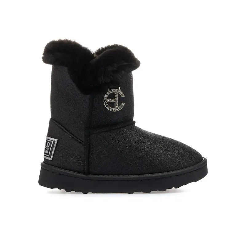 Stivaletti neri in glitter con interno in peluche da ragazza