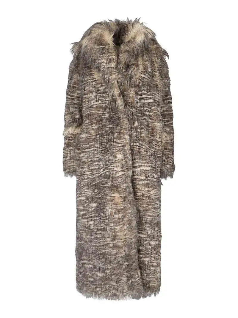 Cappotto Monopetto In Pelliccia Faux Beige