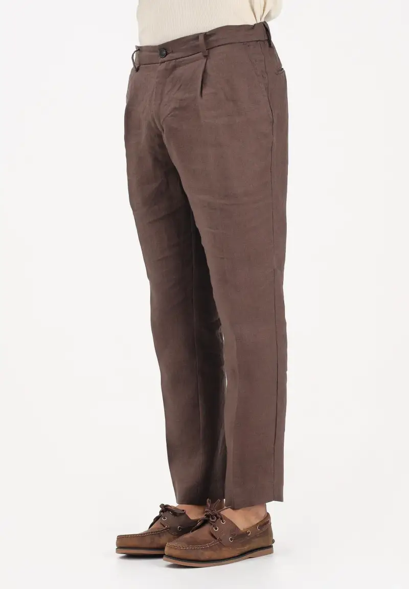 Pantalone in lino marrone da uomo