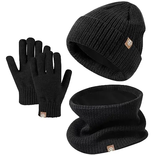 Enwokran Bambini Beanie Set di Guanti Sciarpa Cappello, 3 Pezzi Invernale Termico Berretto Caldo Scaldacollo Touch