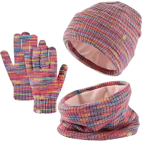 Enwokran Bambini Beanie Set di Guanti Sciarpa Cappello, 3 Pezzi Invernale Termico Berretto Caldo Scaldacollo Touch