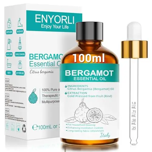 ENYORLI Olio Essenziale Bergamotto 100ml Naturale Puro al 100% per Capelli, Pelle, Diffusore di Aromi, Aromaterapia e