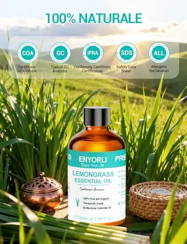 ENYORLI Olio Essenziale di Citronella 100ml Estratto Naturale Puro al 100% Adatto per Lenire, Rilassare, Curare la miniatura 2