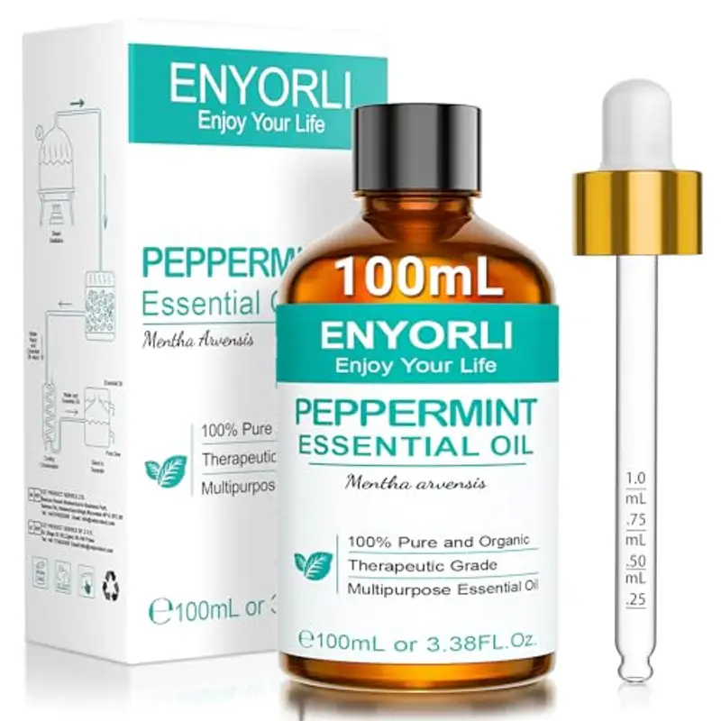 ENYORLI Olio Essenziale di Menta Piperita 100ml 100% Naturale per la Cura della pelle l'aromaterapia il Massaggio e l'aromaterapia Contagocce a Volume Controllato Incluso