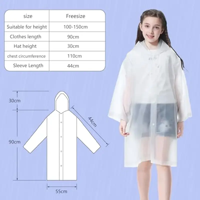 EOPUOZS 2PCS Impermeabile per Bambini, Mantella Antipioggia in EVA con Cappuccio, Poncho Impermeabile Riutilizzabile per Ragazzi Ragazze, per Campeggio Viaggio Attività (Bianco) miniatura 2
