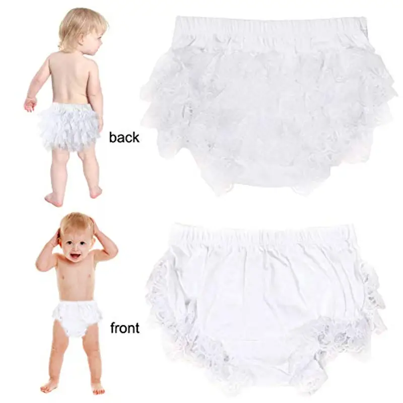 EQLEF Bloomers Bambina sveglio e Soft Lace Ruffle Bloomers Diaper Covers fascia Set For Baby (bianco) miniatura 3