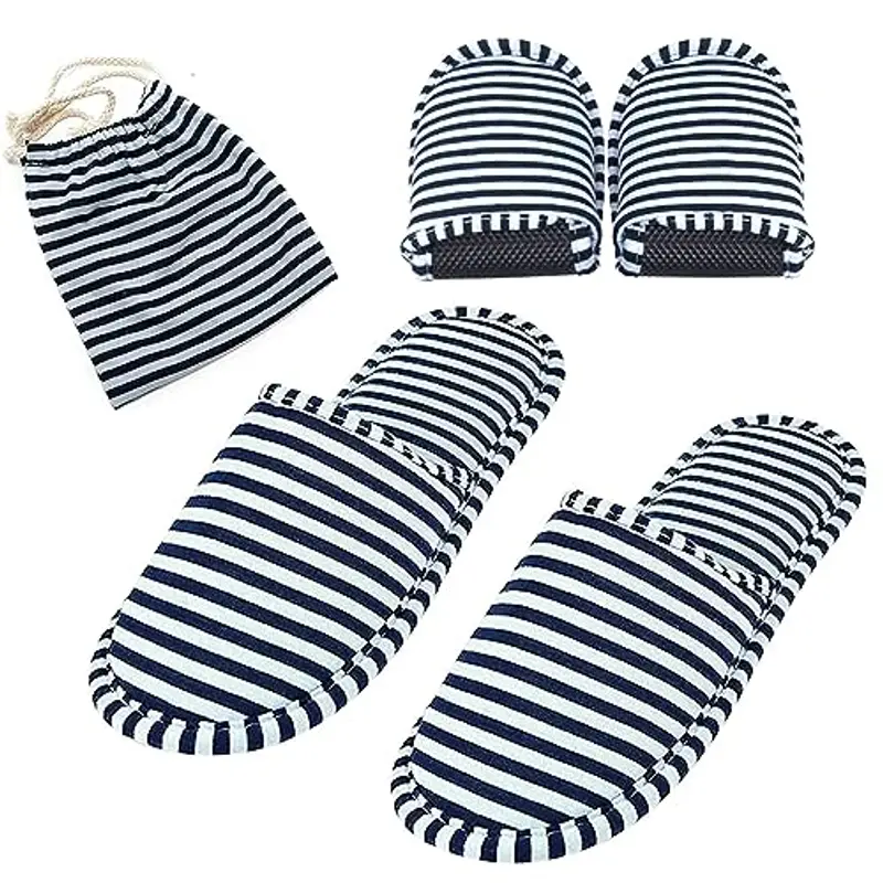 EQLEF Cotone Slipper Una coppia Blu Esterni pieghevole portatile non monouso