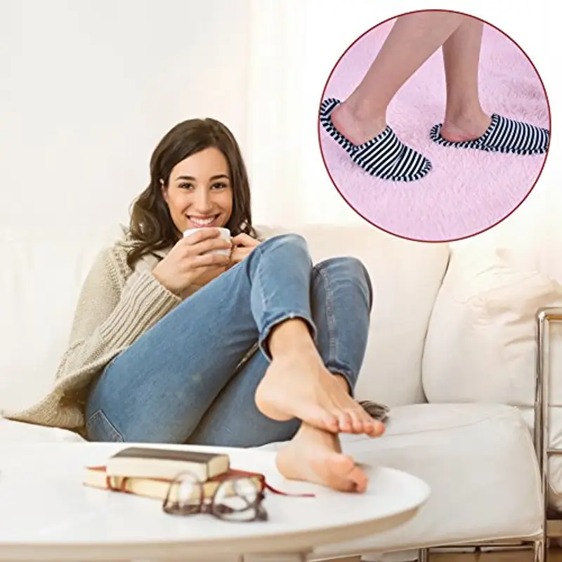 EQLEF Cotone Slipper Una coppia Blu Esterni pieghevole portatile non monouso miniatura 3