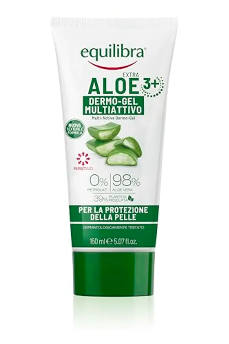 equilibra Corpo, Aloe Dermo-Gel, Gel Lenitivo a Base di Aloe Vera, Crema Corpo per Arrossamenti, Sollievo Dopo Sole, Post Depilazione o Rasatura, Rossori Gengive, Piedi Stanchi, 150 ml