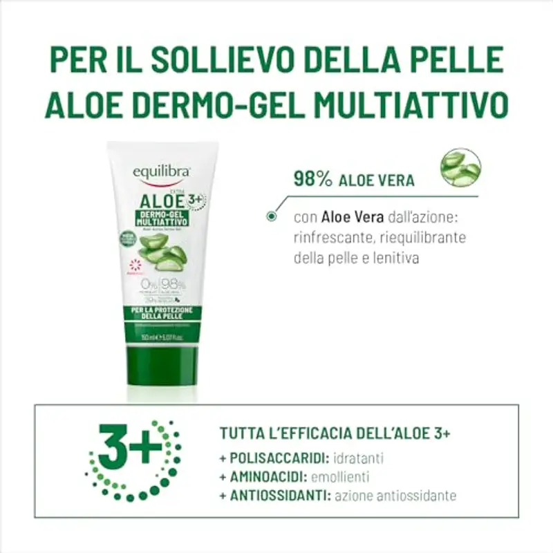 equilibra Corpo, Aloe Dermo-Gel, Gel Lenitivo a Base di Aloe Vera, Crema Corpo per Arrossamenti, Sollievo Dopo Sole, Post Depilazione o Rasatura, Rossori Gengive, Piedi Stanchi, 150 ml miniatura 2