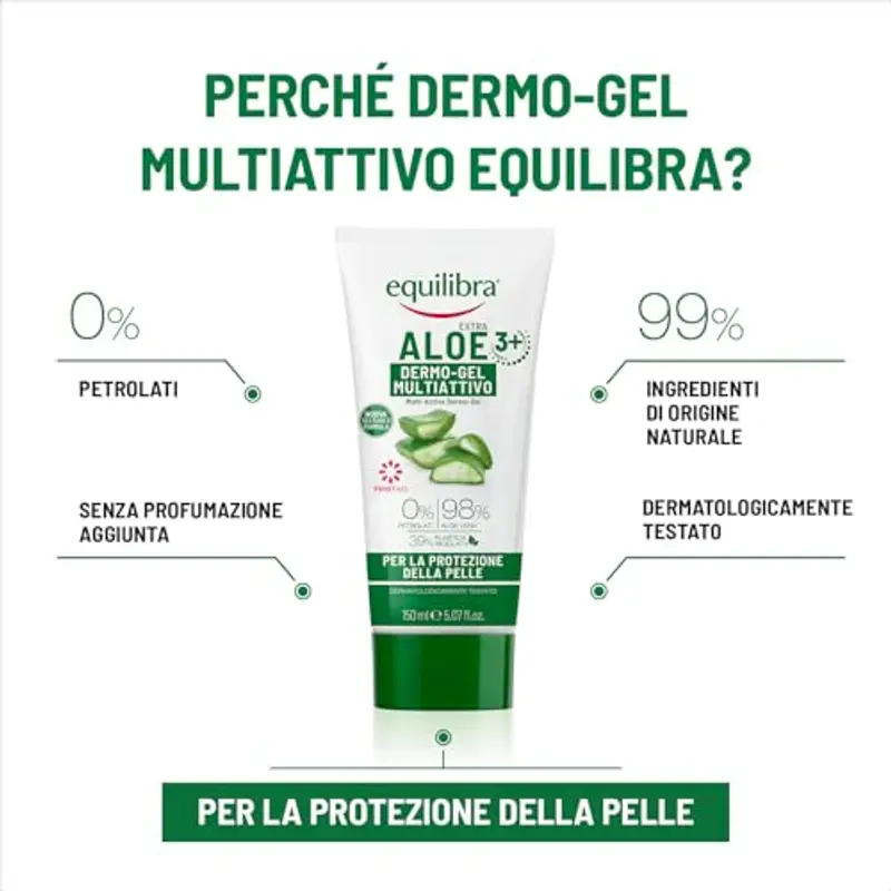 equilibra Corpo, Aloe Dermo-Gel, Gel Lenitivo a Base di Aloe Vera, Crema Corpo per Arrossamenti, Sollievo Dopo Sole, Post Depilazione o Rasatura, Rossori Gengive, Piedi Stanchi, 150 ml miniatura 3