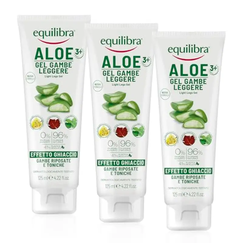 equilibra Corpo, Aloe Gambe Leggere Gel, Gel Fresco a Base di Aloe Vera e Aloe 3+, Effetto Ghiaccio, Favorisce Circolazione Gambe Con Stress del Microcircolo, Dona Sollievo, 3 pezzi da 125 ml