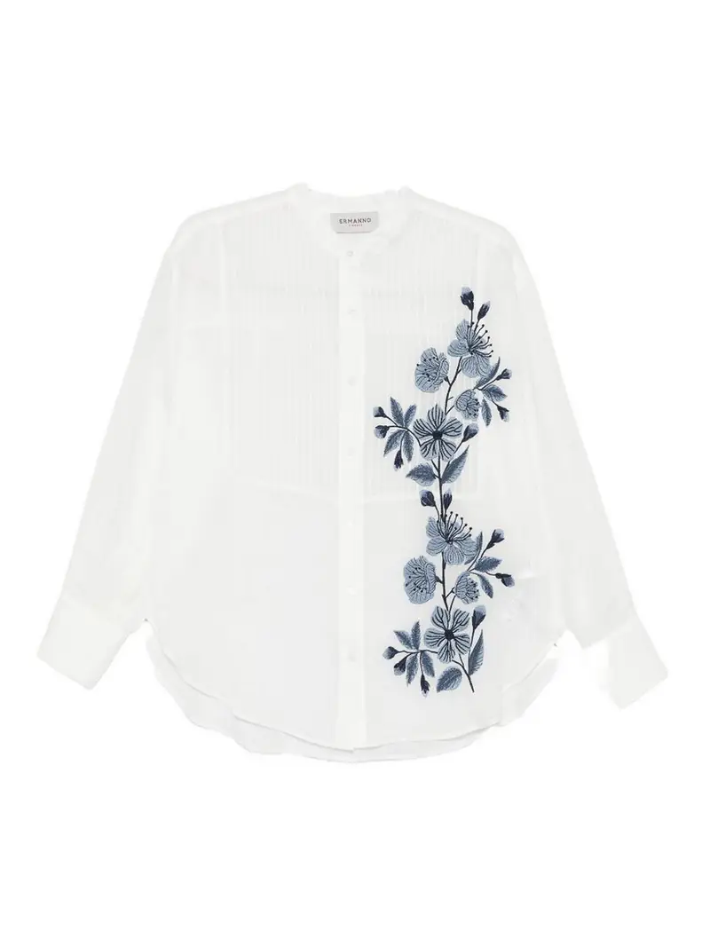 Camicia In Cotone Bianco Con Inserti Blu