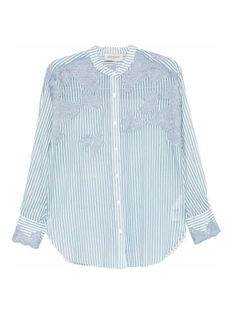 Camicia Rigata A Maniche Lunghe In Cotone Bianco