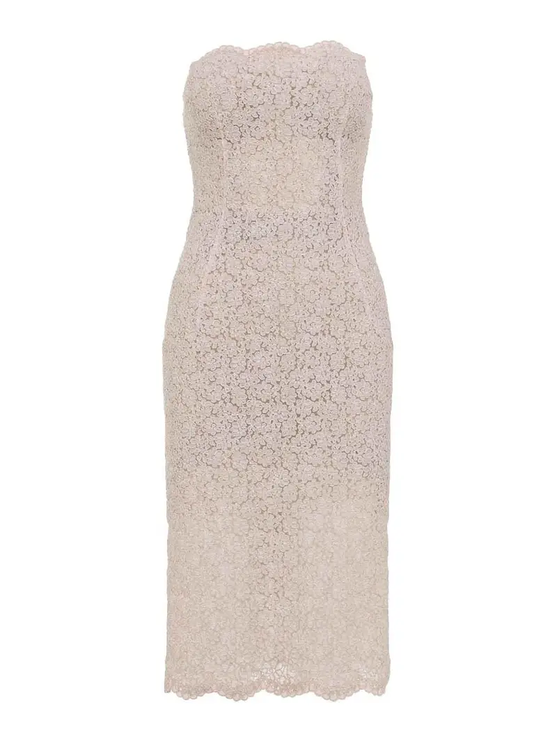 Abito midi in pizzo Color Carne E Neutri