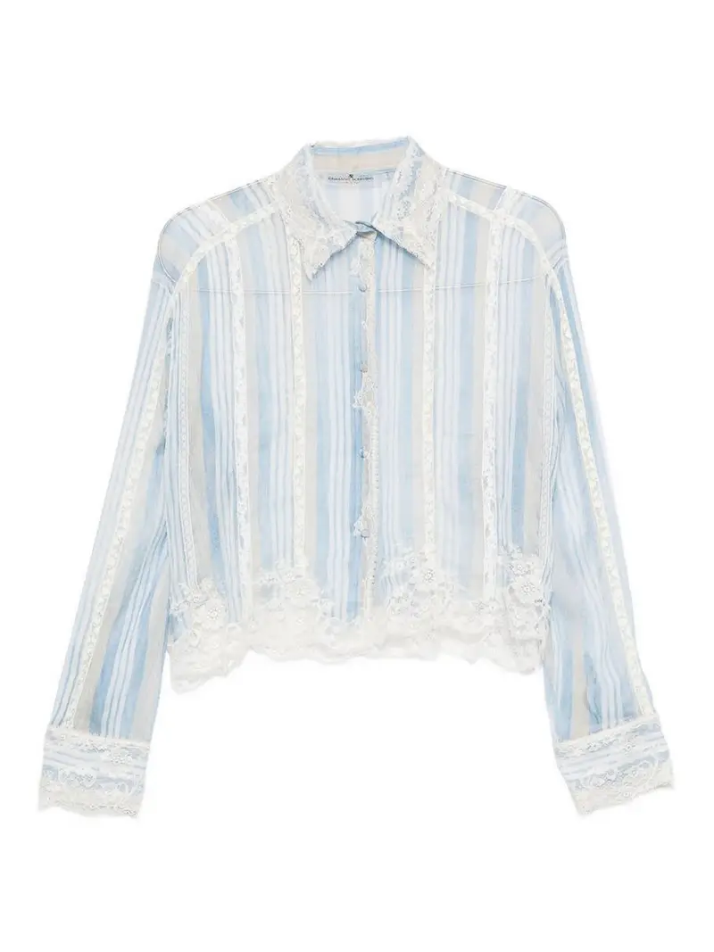 Camicia a righe azzurre con pizzo bianco Azzurro