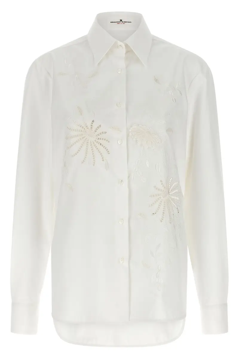 Camicia Cotone Ricami Bianco