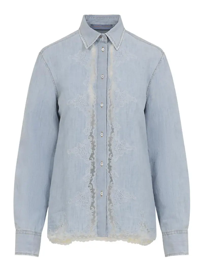 Camicia In Cotone E Lino Blu