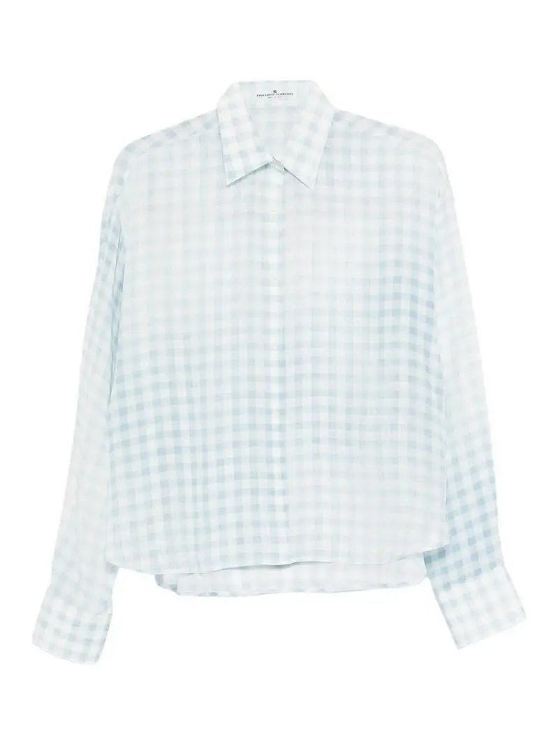 Camicia in seta a quadri azzurra Azzurro