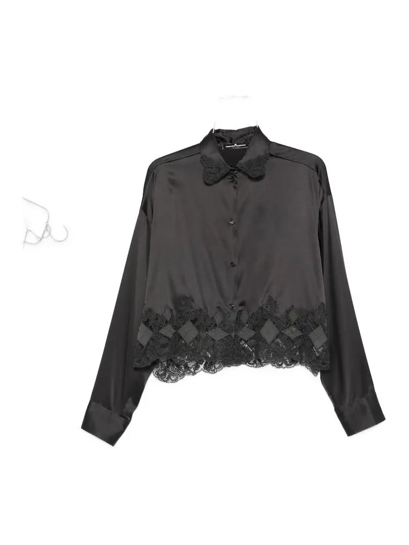 Camicia in seta con bordo in pizzo Grigio