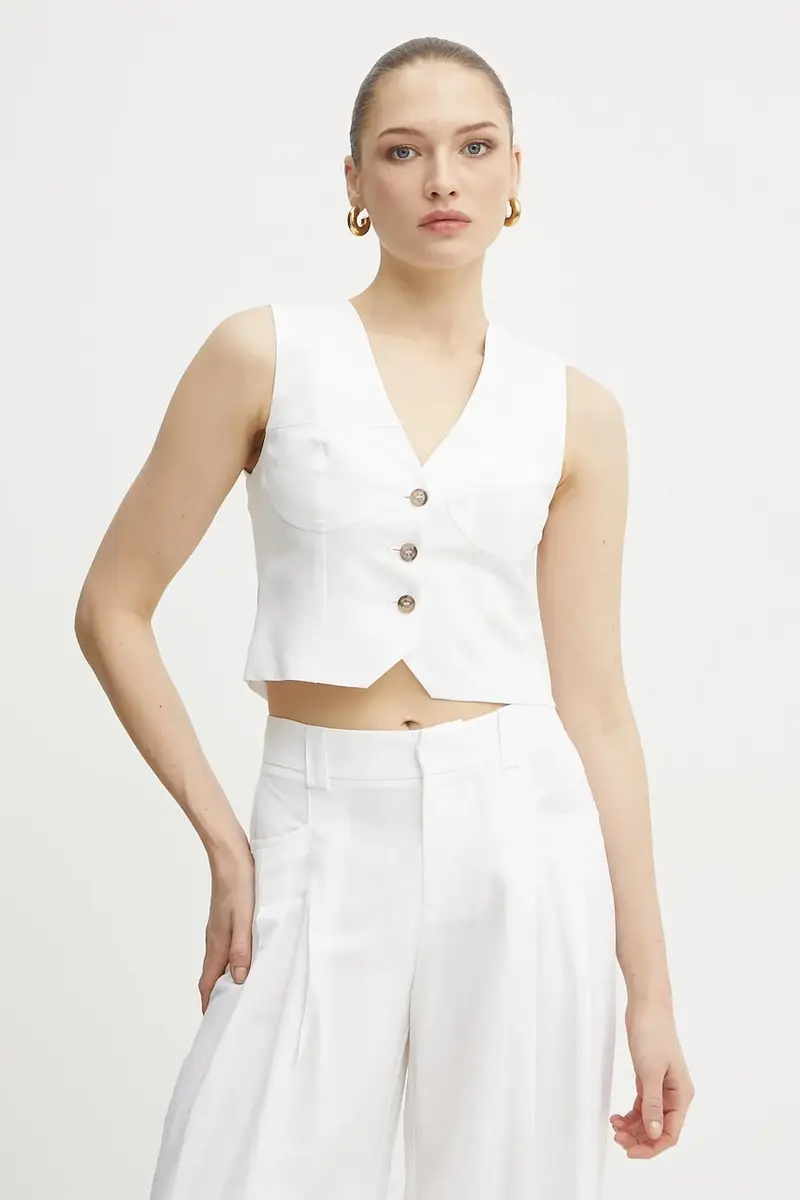 gilè con aggiunta di lino colore bianco 56TN002ES1