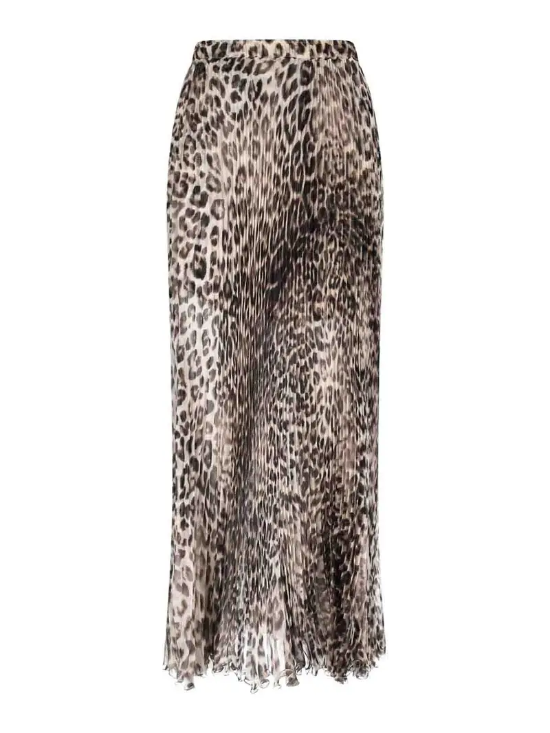 Gonna In Seta Animalier Marrone