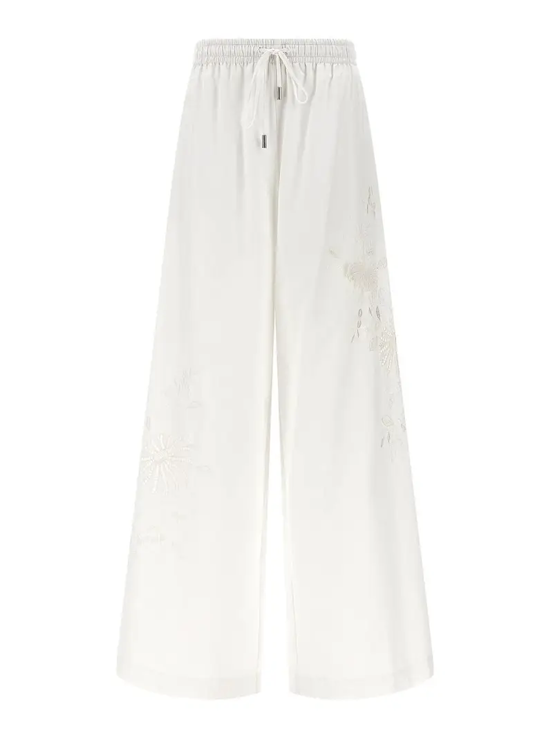 Pantaloni con inserto in pizzo Bianco