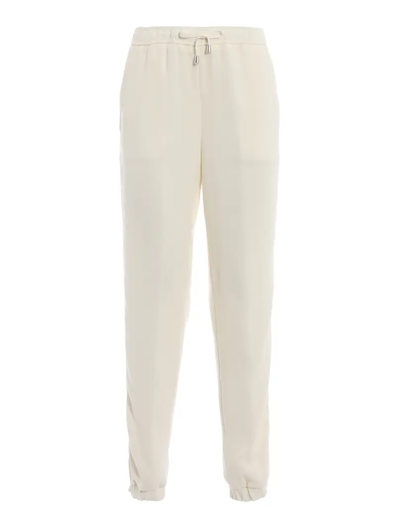 Pantaloni misto lana con bande logo Bianco