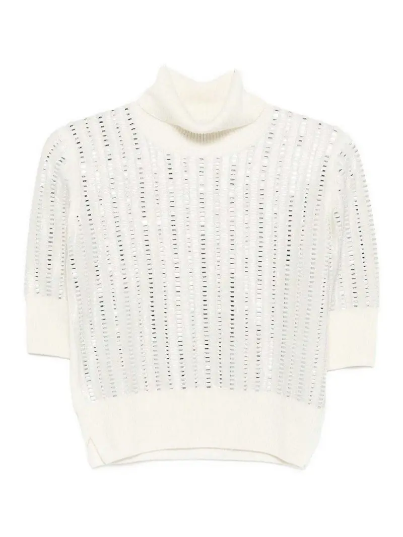 T-shirt a collo alto con strass Bianco
