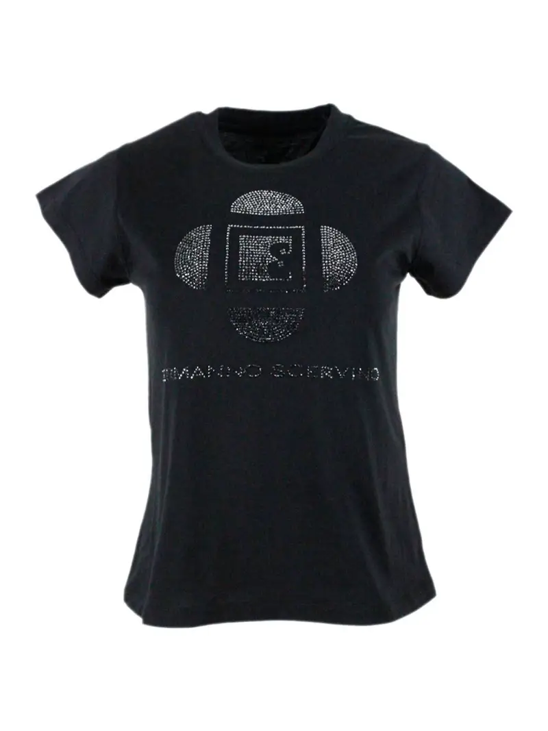 T-shirt con strass applicati nera Nero