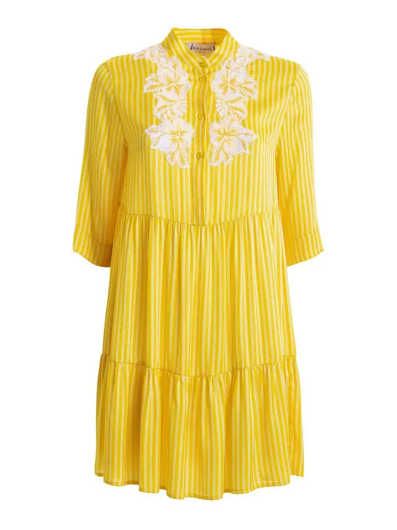 Vestito a righe con scollo tondo Giallo