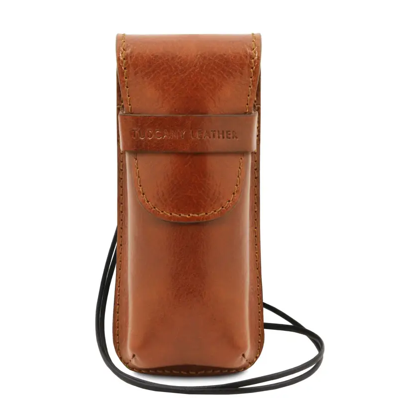 Esclusivo portaocchiali a tracolla in pelle Miele