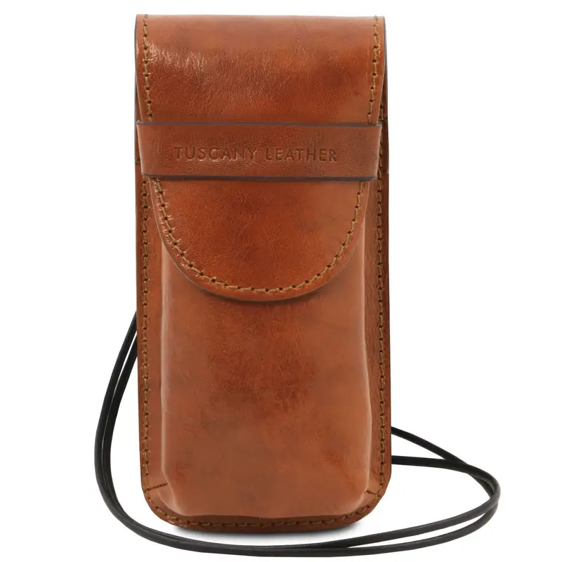 Esclusivo portaocchiali/Portacellulare a tracolla in pelle Misura