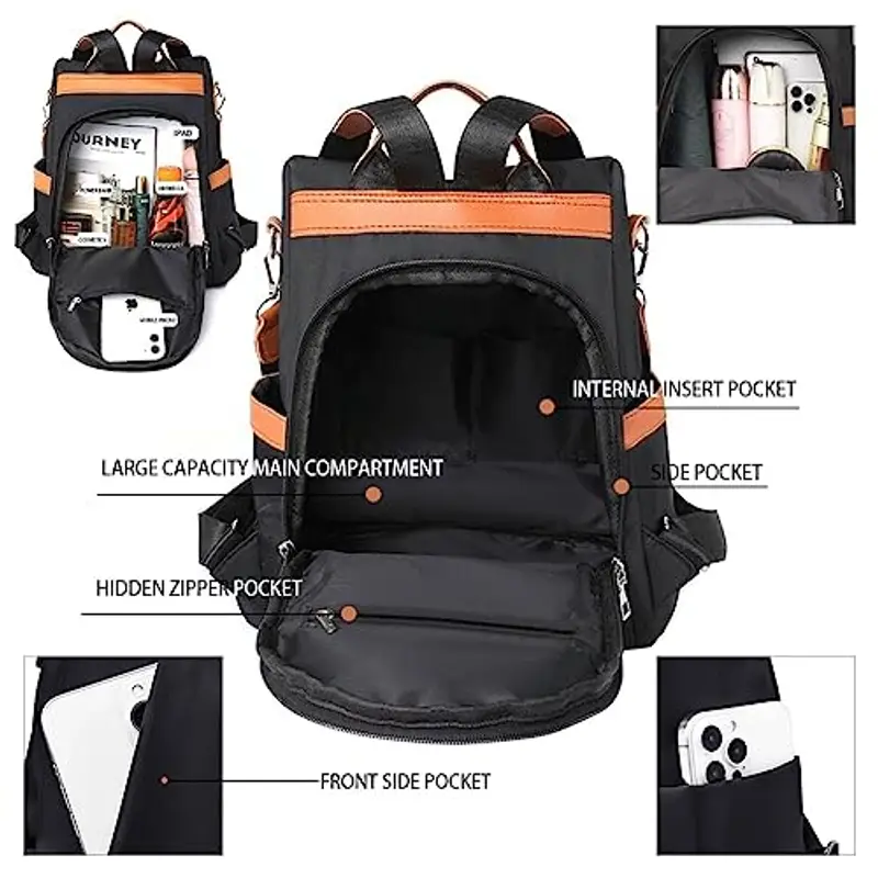 Eshow Zaino Antifurto Da Donna, Zainetto Multifunzionale, Borsa Casual ed Moda per Viaggio, Scuola, Lavoro, Shopping miniatura 3