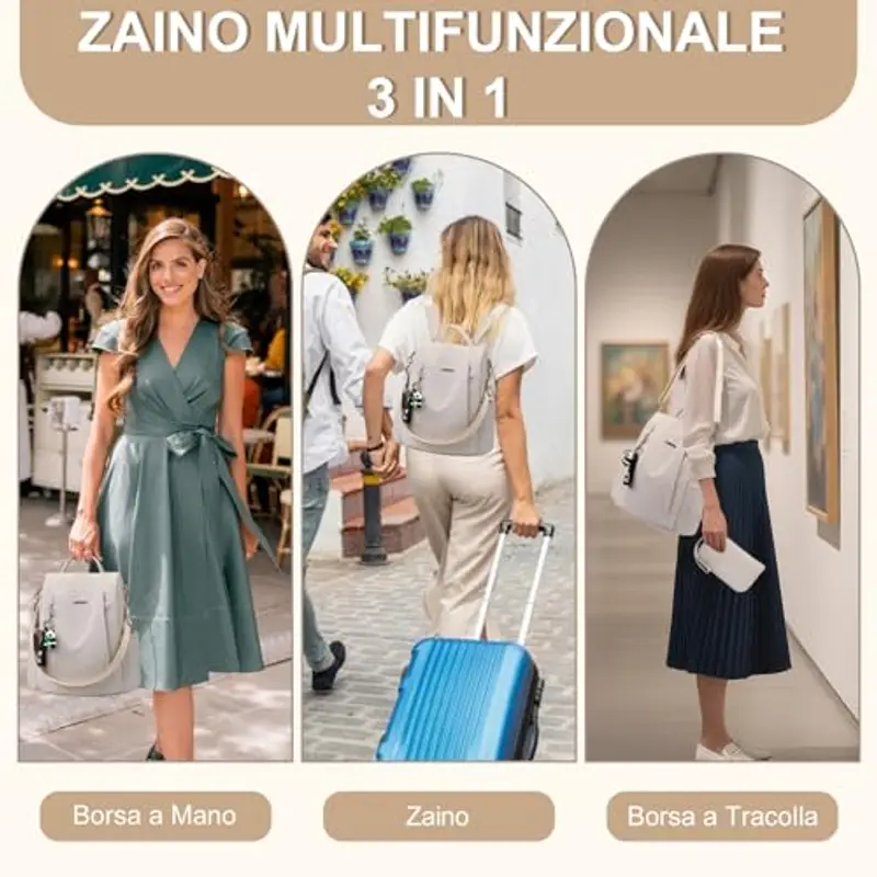 Eshow Zaino Da Donna Antifurto, Zainetto Multifunzionale, Borsa Casual ed Moda per Viaggio, Scuola, Lavoro, Shopping miniatura 2