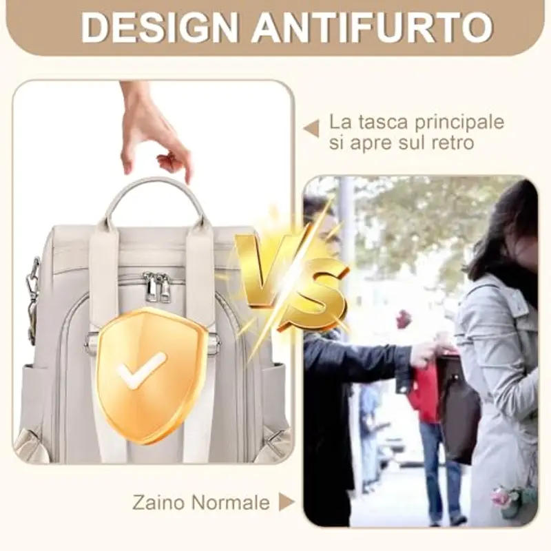 Eshow Zaino Da Donna Antifurto, Zainetto Multifunzionale, Borsa Casual ed Moda per Viaggio, Scuola, Lavoro, Shopping miniatura 3