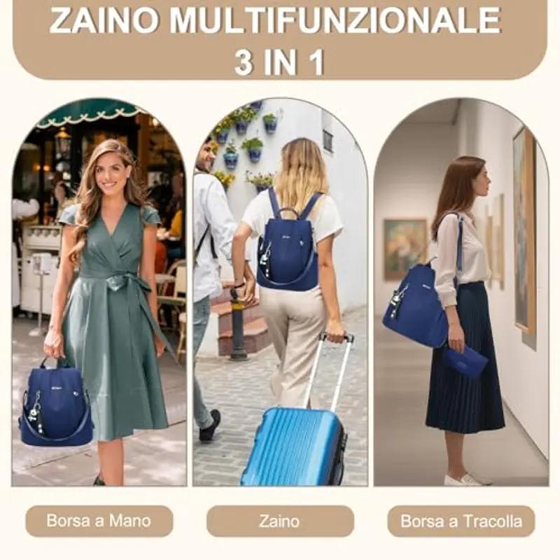Eshow Zaino Da Donna Antifurto, Zainetto Multifunzionale, Borsa Casual ed Moda per Viaggio, Scuola, Lavoro, Shopping, Visite e Università miniatura 2
