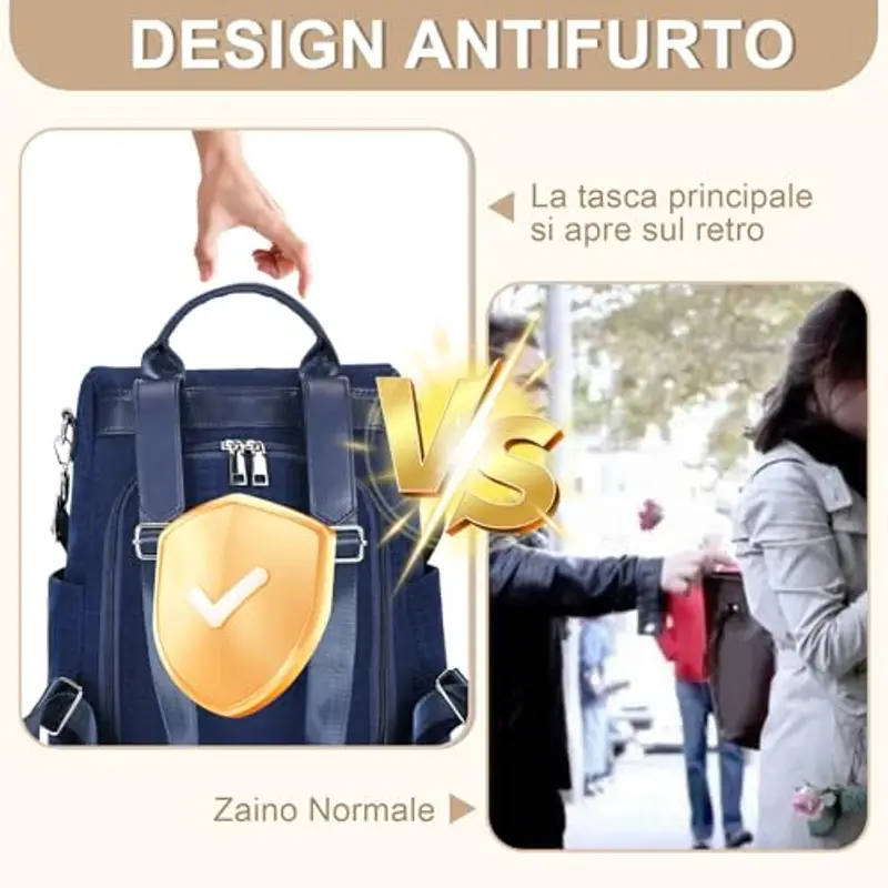 Eshow Zaino Da Donna Antifurto, Zainetto Multifunzionale, Borsa Casual ed Moda per Viaggio, Scuola, Lavoro, Shopping, Visite e Università miniatura 3