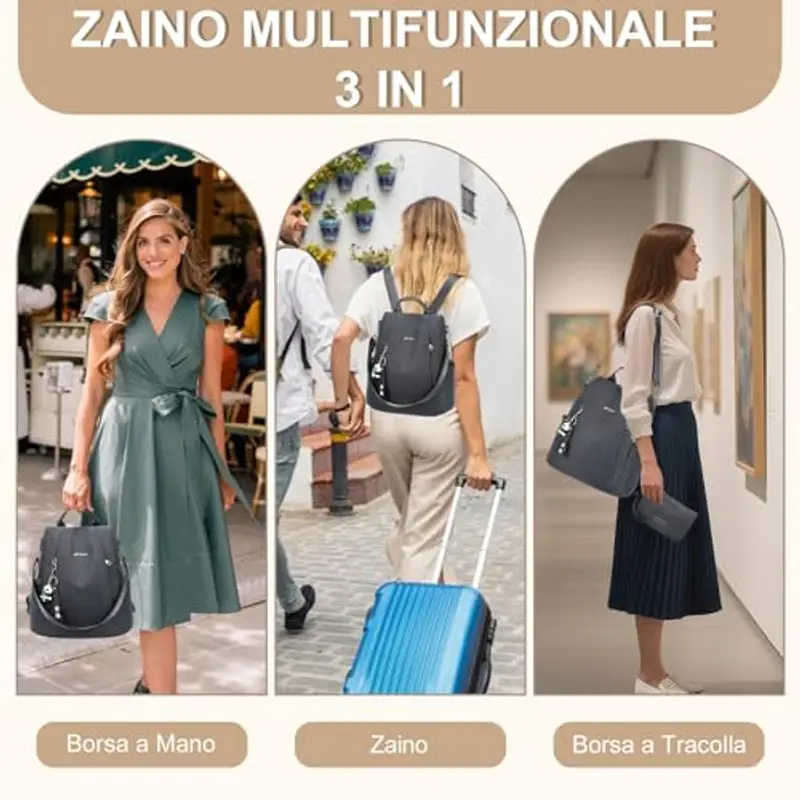 Eshow Zaino Da Donna Antifurto, Zainetto Multifunzionale, Borsa Casual ed Moda per Viaggio, Scuola, Lavoro, Shopping, Visite e Università miniatura 2