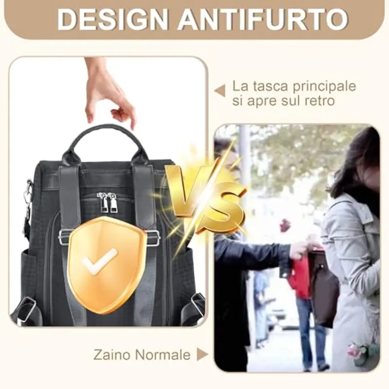 Eshow Zaino Da Donna Antifurto, Zainetto Multifunzionale, Borsa Casual ed Moda per Viaggio, Scuola, Lavoro, Shopping, Visite e Università miniatura 3
