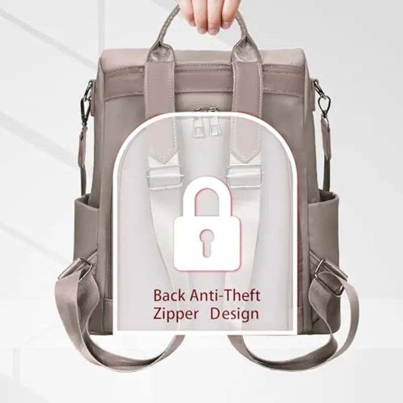 Eshow Zaino Da Donna Antifurto, Zainetto Multifunzionale, Borsa Casual ed Moda per Viaggio, Scuola, Lavoro, Shopping, Visite e Università Grigio miniatura 3