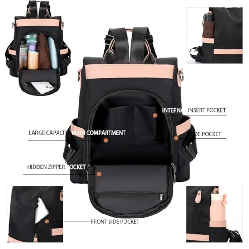 Eshow Zaino Donna Antifurto con Borsetta Inclusa, Zainetto Casual 3 in 1, Borsa Zaini per Viaggio Scuola Lavoro miniatura 3