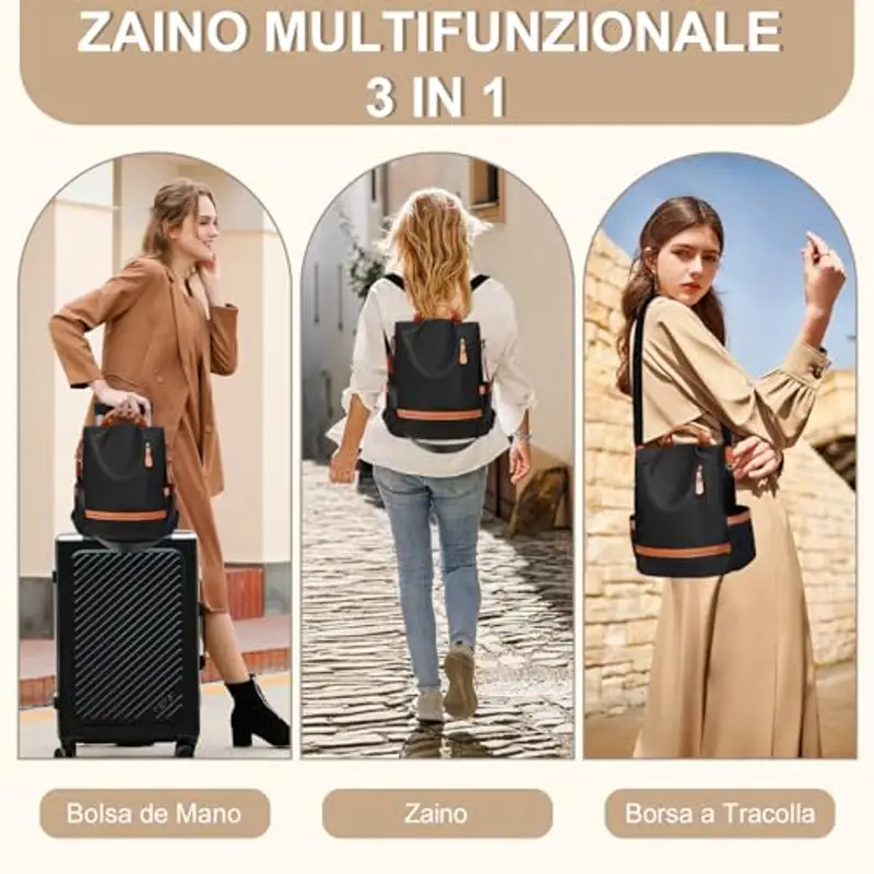 Eshow Zaino Donna Antifurto con Borsetta Inclusa, Zainetto Casual 3 in 1, Borsa Zaini per Viaggio Scuola Lavoro Shopping e Università miniatura 2