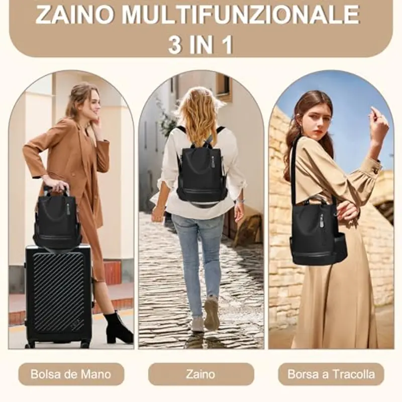 Eshow Zaino Donna Antifurto con Borsetta Inclusa, Zainetto Casual 3 in 1, Borsa Zaini per Viaggio Scuola Lavoro Shopping e Università miniatura 2